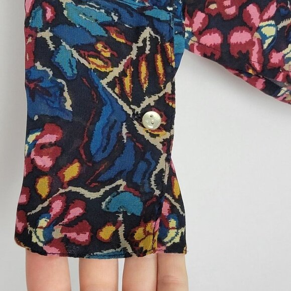 Converse All Star Womens Floral Blouse XS Sheer Chiffon Boho Hippie Oversized - Picture 8 of 13